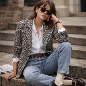 Houndstooth Tailored Blazer XL Classic Blazer Jacket Lightweight Stretch